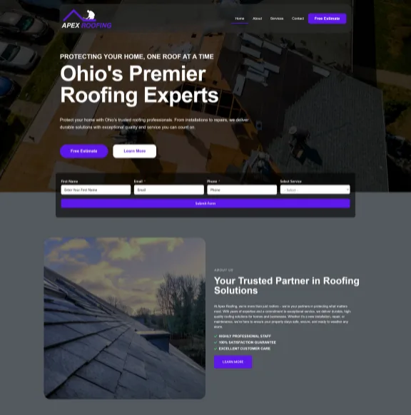 Apex Roofing Website Done By Fierce Media. Home Services Marketing Agency